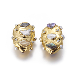 Oro Perlas naturales perlas de agua dulce cultivadas, con fornituras de latón, pepitas, dorado, 43.5~45x25.5~31.5x17.5~19 mm, agujero: 1 mm