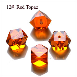 Orange Foncé Imitations de perles de cristal autrichien, grade de aaa, facette, perles de cube sans coin, orange foncé, 7.5x7.5x7.5mm, Trou: 0.9~1mm