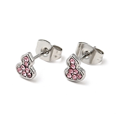 Light Rose Rhinestone Gourd Stud Earrings with 316 Surgical Stainless Steel Pins, Stainless Steel Color Plated 304 Stainless Steel Jewelry for Women, Light Rose, 6.5x5mm, Pin: 0.8mm