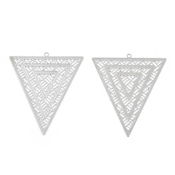 Platine Crémaillère en laiton placage pendentifs en filigrane, plaqué longue durée, charme triangulaire, sans nickel, platine, 38x32.5x0.4mm, Trou: 1.2mm