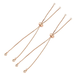 Oro Rosa Pulseras deslizantes de cadena de caja de latón chapado en rack, con colgante de circonita cúbica, larga duración plateado, para hacer pulseras de eslabones ajustables, oro rosa, longitud de una sola cadena: aproximadamente 11.5~12 cm