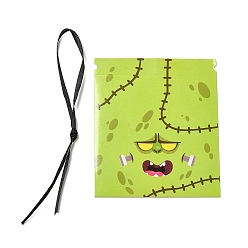 Green Yellow Halloween Cartoon Cardboard Candy Boxes, with Silk Ribbon, Triangle Snake Gift Box, for Halloween Party Supplies, Green Yellow, 9.4x8.4x8cm