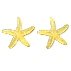 Champagne Yellow Translucent Resin Sea Animal Cabochons, Glitter Starfish, Champagne Yellow, 37x39x6mm