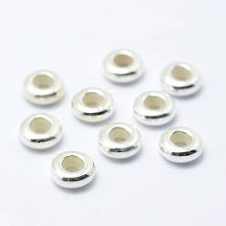 Silver 925 Sterling Silver Beads, with Rubber, Slider Stopper Beads, Rondelle, Silver, 7x3.5mm, Hole: 2.5mm
