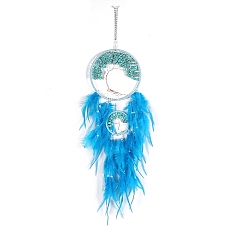 Feather Retro Style Iron & Synthetic Turquoise Pendant Hanging Decoration, Woven Net/Web with Feather Wall Hanging Wall Decor, 160mm