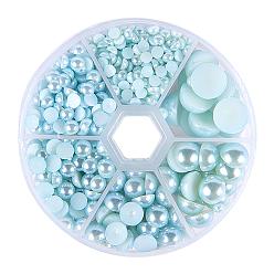 Aqua 1 box abs cabochons en plastique imitation dôme perle, demi-tour, Aqua, 4~12x2~6mm, environ 660 pcs / boîte