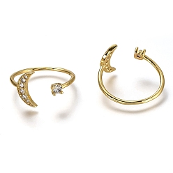 Настоящее золото 18K Латунные кольца из манжеты с прозрачным цирконием, открытые кольца, долговечный, плоские круглые и луна, реальный 18 k позолоченный, размер США 7, внутренний диаметр: 18 мм