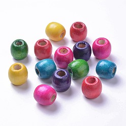 Mixed Color Dyed Natural Maple Wood Beads, Barrel, Lead Free, Mixed Color, 11x12mm, Hole: 3~5mm, about 1800pcs/1000g