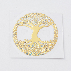 Golden Self Adhesive Stickers, Brass Cabochons Stickers, Tree of Life, Golden, 20mm