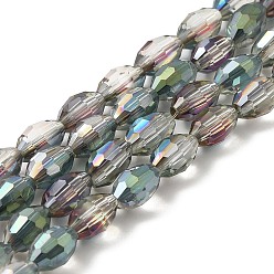 Clear Electroplate Glass Beads Strands, Half Plated, Faceted, Oval, Clear, 6x4mm, Hole: 1mm, about 72pcs/strand, 16 inch