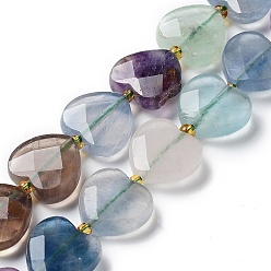 Fluorite Natural Fluorite Beads Strands, Faceted Love Heart, with Seed Beads, 11~12x12x4~5mm, Hole: 0.9mm, about 30~32pcs/strand, 15.35''(39cm)