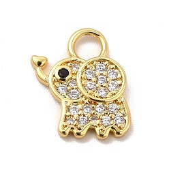 Clear Brass Micro Pave Cubic Zirconia Charms, Cadmium Free & Lead Free, Elephant Charm, Golden, Clear, 13x11x2mm, Hole: 2.8mm