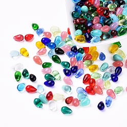 Mixed Color Czech Glass Beads, Transparent & Imitation Opalite, Top Drilled Beads, Teardrop, Mixed Color, 9.5x6mm, Hole: 0.8mm, about 357~363pcs/bag