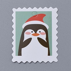 Colorido Patrón de pingüino etiquetas de papel kraft de navidad, etiquetas de regalo etiquetas colgantes, para manualidades boda festival de navidad, negro, 5x4x0.04 cm, agujero: 4.5 mm