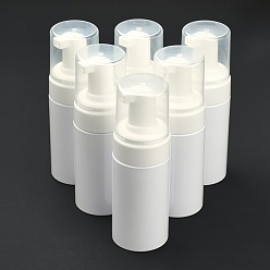 Blanc Distributeurs de savon moussant en plastique pour animaux de compagnie rechargeables de 100 ml, avec pompe en plastique pp pour douche, savon liquide, blanc, 14.1x4.7 cm, capacité: 100 ml (3.38 fl. oz)