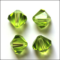 Желто-Зеленый Имитация Австрийские кристаллические шарики, класс AAA, граненые, двухконусные, желто-зеленый, 4.55x5 мм, отверстие : 0.7~0.9 мм