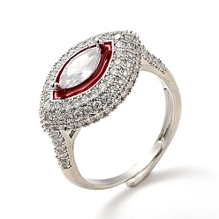 Red Clear Cubic Zirconia Horse Eye Adjustable Ring with Enamel, Real Platinum Plated Brass Jewelry for Women, Red, US Size 6 1/4(16.7mm)