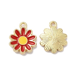 Red Alloy Enamel Charms, Golden, Daisy Charm, Red, 14x11.5x2.5mm, Hole: 1.4mm