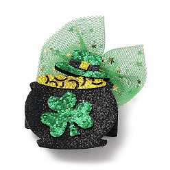 Bottle Saint Patrick's Day Sequins Felt Alligator Hair Clips, with Iron Clips, for Girl Child, Jar, 80x50x13.5mm