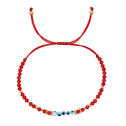 Rouge Bracelets de perles tressés au chalumeau réglables mauvais œil, rouge, 11 pouce (28 cm)