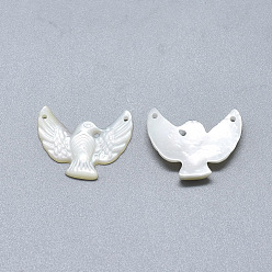Seashell Color Natural White Shell Mother of Pearl Shell Charms, Carved Eagle, Seashell Color, 14.5x18x2.5mm, Hole: 0.8mm
