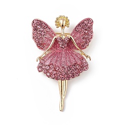 Camélia Broche en émail danseuse papillon avec strass, insigne en alliage doré avec boucle pour sac à dos vêtements pendentif bijoux, camélia, 60.5x39x14.5mm, Trou: 5x4mm, pin: 0.8 mm