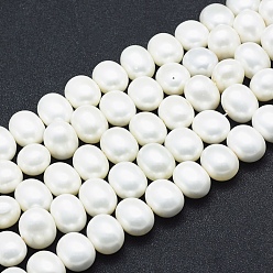 Blanco Cuentas de concha perla hebras, pulido, oval, blanco, 16x13x12 mm, agujero: 1 mm, sobre 32 unidades / cadena, 16.1 pulgada (41 cm)