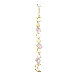 Golden Hanging Crystal Aurora Wind Chimes, with Prismatic Pendant and Moon & Sun Iron Link, for Home Window Chandelier Decoration, Golden, 250x2.5mm