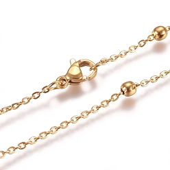 Golden 304 Stainless Steel Cable Chain Necklaces, with Round Beads and Lobster Claw Clasps, Golden, 17.71 inch(45cm), 1.5mm