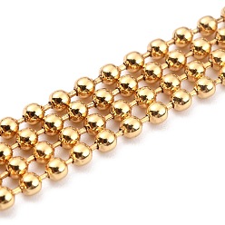 Oro Cadenas de bolas de latón hechas a mano, soldada, con carrete, oro, 3 mm, 32.8 pies (10 m) / rollo