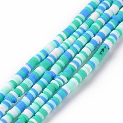 Aquamarine Handmade Polymer Clay Beads Strands, for DIY Jewelry Crafts Supplies, Heishi Beads, Disc/Flat Round, Aquamarine, 3x0.6~1.2mm, Hole: 1.6~1.8mm, about 412pcs/strand, 15.94 inch(40.5cm)
