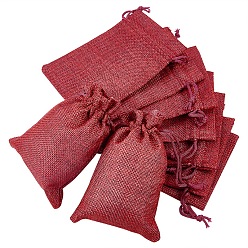 Crimson BENECREAT Burlap Packing Pouches, Drawstring Bags, Crimson, 14x10cm