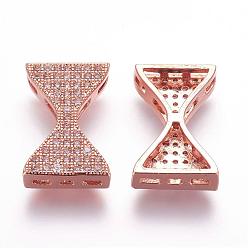 Rose Gold Brass Micro Pave Cubic Zirconia Pendants, Multi-strand Links, Bowknot, Rose Gold, 18.5x11.5x4mm, Hole: 1mm