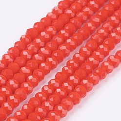 Orange Red Imitation Jade Glass Beads Strands, Faceted, Rondelle, Orange Red, 3x2mm, Hole: 0.5mm, about 160~165pcs/strand, 15.35 inch~15.75 inch(39~40cm)