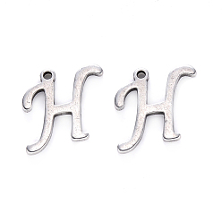 Letter H 201 Stainless Steel Charms, Laser Cut, Stainless Steel Color, Letter.H, 12x12x1mm, Hole: 1mm