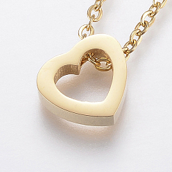 Golden 304 Stainless Steel Pendant Necklaces, with Lobster Claw Clasps, Heart, Golden, 17.7 inch(45cm)