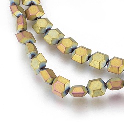 Multi-color Plated Electroplated Non-magnetic Synthetic Hematite Beads Strands, Frosted, Hexagon, Multi-color Plated, 6x6x3mm, Hole: 1mm, about 72pcs/strand, 15.94 inch(40.5cm)