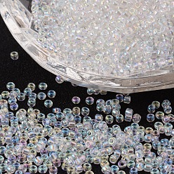 Blanc Fumé 12/0 grader des perles de rocaille en verre rondes, couleurs transparentes arc, fumée blanche, 12/0, 2x1.5mm, Trou: 0.9mm, environ 30000 pcs / sachet 