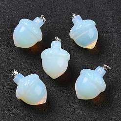 Opalite Opalite Pendants, with Rack Plating Brass Findings, Cadmium Free & Lead Free, Real Platinum Plated, Acorns, 29x20~21mm, Clasp: 5x4mm