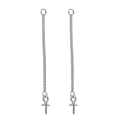 Platinum Trendy Rhodium Plated 925 Sterling Silver Ear Threads, For Half Drilled Beads, Platinum, 32x3mm, Hole: 2mm, Pin: 0.7mm