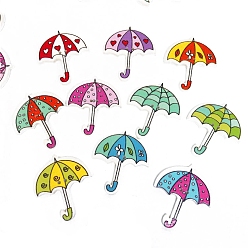 Mixed Color 2-hole Painted Wooden Buttons, Umbrella, Mixed Color, 35x30mm, 50pcs/bag