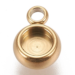 Golden Ion Plating(IP) 304 Stainless Steel Pendant Cabochon Settings, Lace Edge Bezel Cups, Flat Round, Golden, Tray: 4mm, 9x6.5x3mm, Hole: 1.8mm