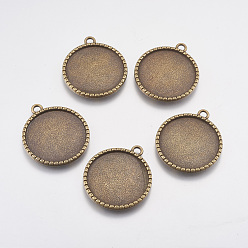 Antique Bronze Flat Round Tibetan Style Pendant Cabochon Settings, Lead Free & Nickel Free & Cadmium Free, Tree of life, Antique Bronze, Tray: 25mm inner diameter, 32x28x2mm, Hole: 2mm, about 225pcs/1000g
