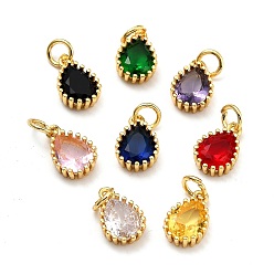 Mixed Color Brass Micro Pave Cubic Zirconia Pendants, Real 18K Gold Plated, Long-Lasting Plated, Teardrop, Mixed Color, 12x7.5x3.5mm, Hole: 3mm