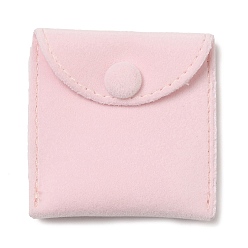 Misty Rose Velvet Jewelry Bags, Jewelry Storage Pouches with Snap Button, Square, Misty Rose, 7x7x1cm