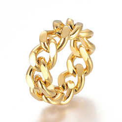 Oro Anillos unisex 304 de acero inoxidable, Anillos de dedo de cadenas de bordillo de corte de diamante, anillos de banda ancha, dorado, tamaño de 7, 17 mm, 9 mm