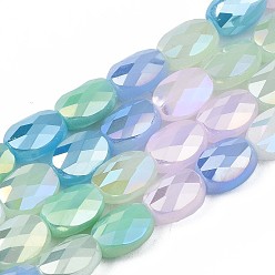 Sky Blue Electroplate Glass Beads Strands, AB Color Plated, Faceted, Oval, Sky Blue, 8x6x4mm, Hole: 1.2mm, about 69~70pcs/strand, 22.83~23.03inch(58~58.5cm)
