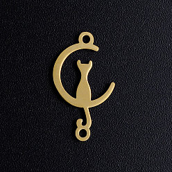 Golden 201 Stainless Steel Kitten Links connectors, Crescent Moon with Cat Shape, Golden, 19x11x1mm, Hole: 1.2mm