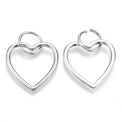 Real Platinum Plated Brass Pendants, with Jump Rings, Nickel Free, Heart, Real Platinum Plated, 25x25x2mm, Hole: 10mm