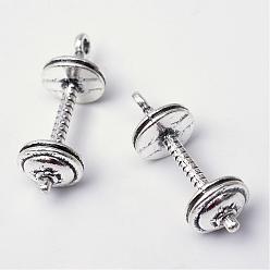 Antique Silver Tibetan Style Alloy Pendants, Sports Charms, Dumbbell, Lead Free & Cadmium Free, Antique Silver, 33x11.5x11.5mm, Hole: 2.5mm, about 100pcs/500g